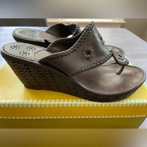 Jack Rogers Del Mar Mid Caned Wedge Sandal, dark brown, size 9 - Picture 5 of 6